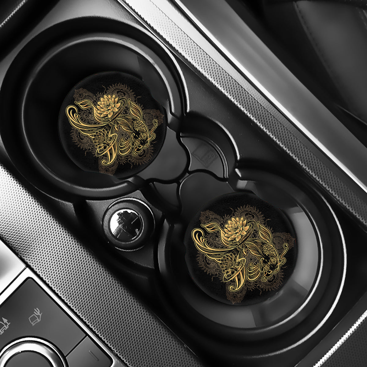 Golden Spiritual Koi Carp Print Car Coasters