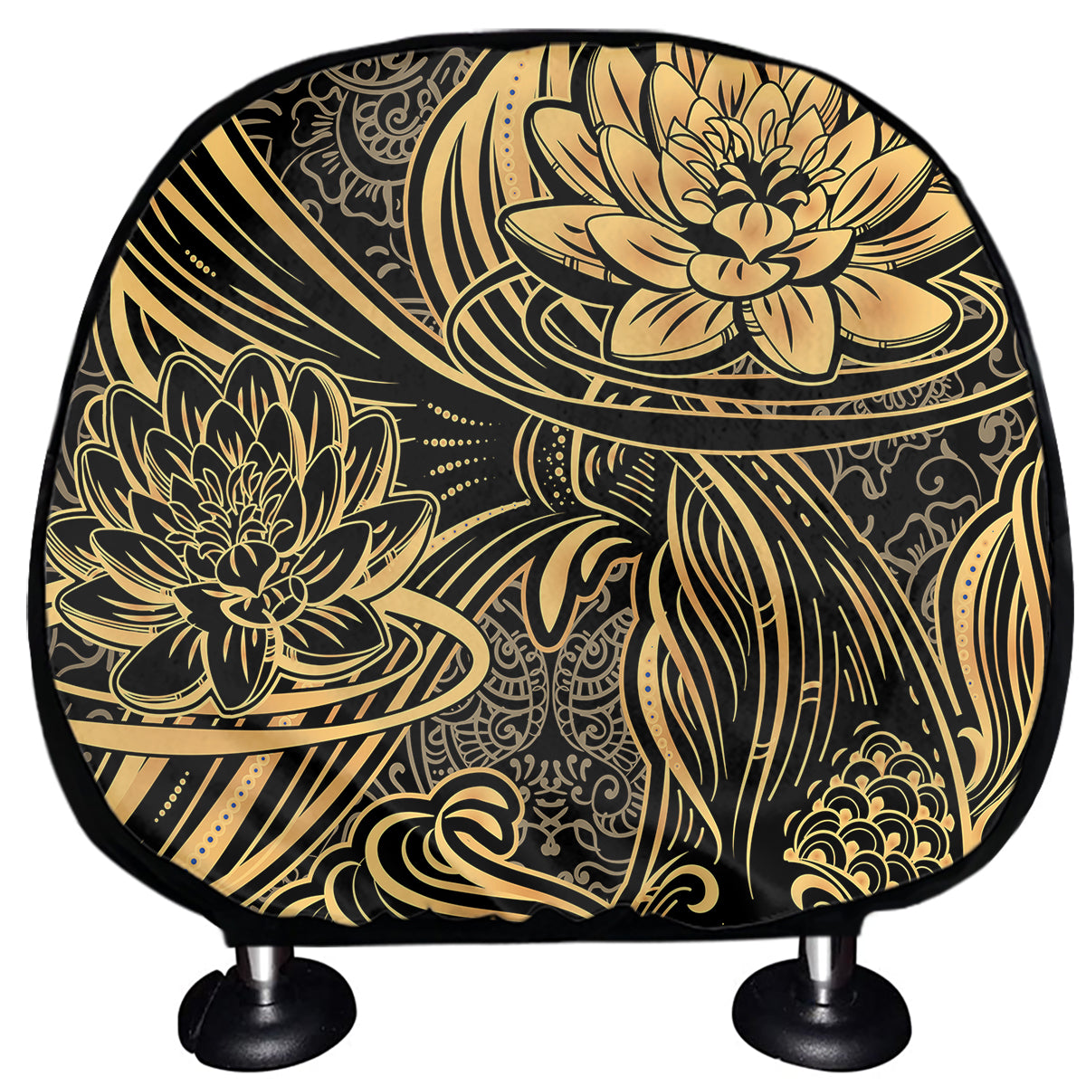 Golden Spiritual Koi Carp Print Car Headrest Covers