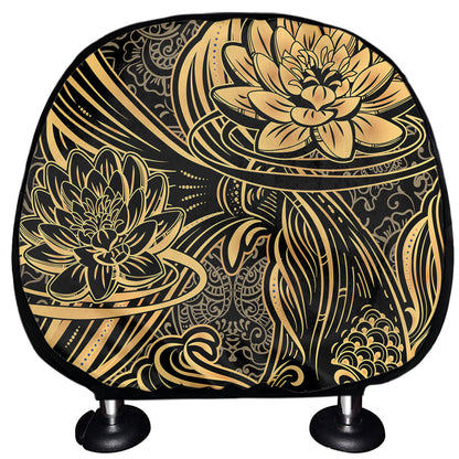 Golden Spiritual Koi Carp Print Car Headrest Covers