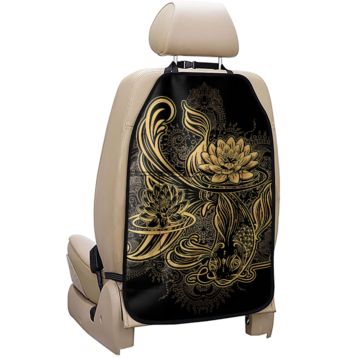 Golden Spiritual Koi Carp Print Car Seat Organizers
