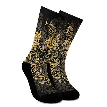 Golden Spiritual Koi Carp Print Crew Socks