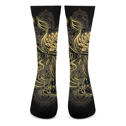 Golden Spiritual Koi Carp Print Crew Socks
