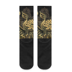 Golden Spiritual Koi Carp Print Crew Socks