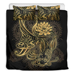 Golden Spiritual Koi Carp Print Duvet Cover Bedding Set