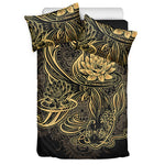 Golden Spiritual Koi Carp Print Duvet Cover Bedding Set