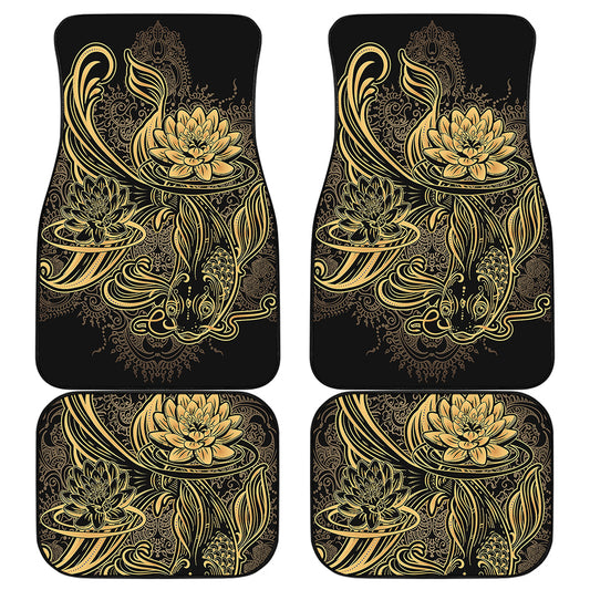Golden Spiritual Koi Carp Print Front and Back Car Floor Mats