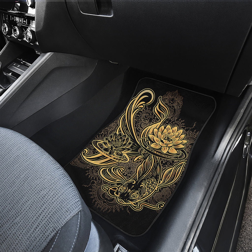 Golden Spiritual Koi Carp Print Front and Back Car Floor Mats