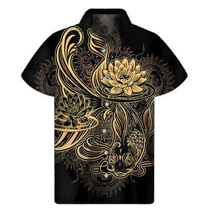 Golden Spiritual Koi Carp Print Men's Short Sleeve Shirt