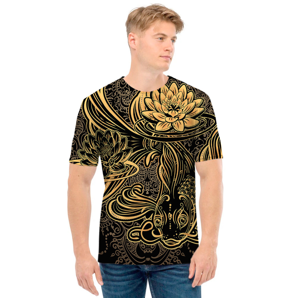 Golden Spiritual Koi Carp Print Men's T-Shirt
