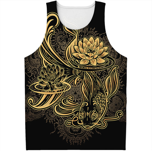 Golden Spiritual Koi Carp Print Men's Tank Top