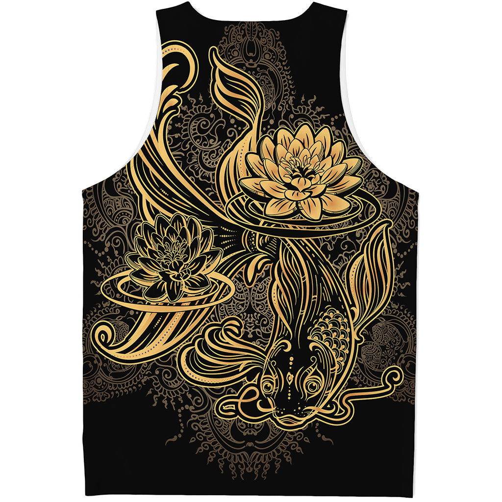 Golden Spiritual Koi Carp Print Men's Tank Top
