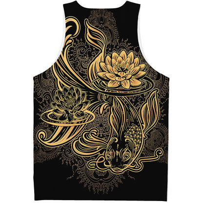 Golden Spiritual Koi Carp Print Men's Tank Top