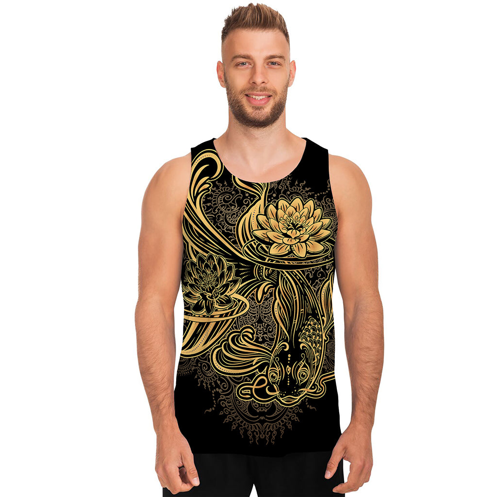 Golden Spiritual Koi Carp Print Men's Tank Top