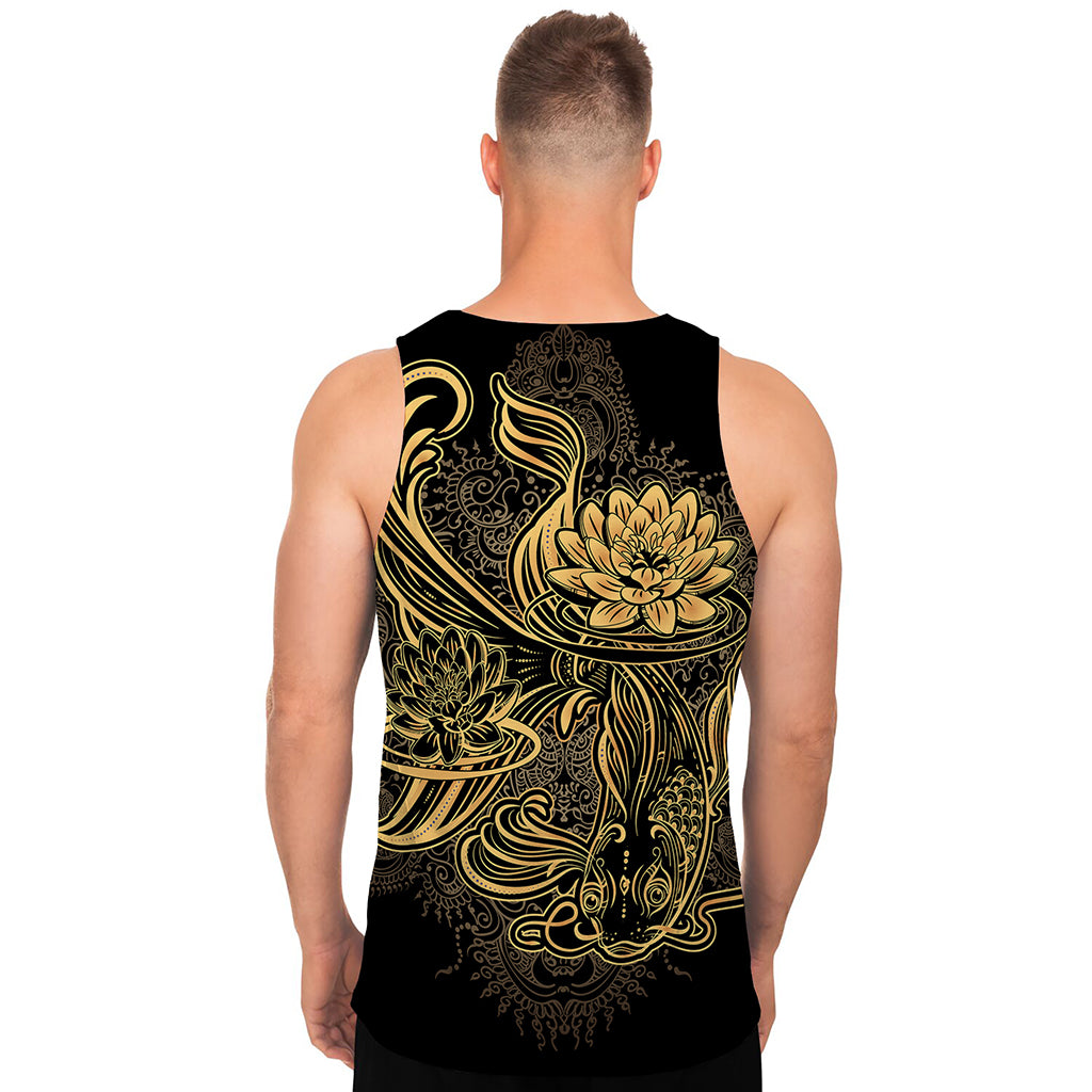 Golden Spiritual Koi Carp Print Men's Tank Top