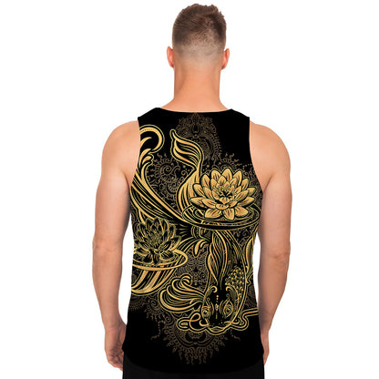 Golden Spiritual Koi Carp Print Men's Tank Top