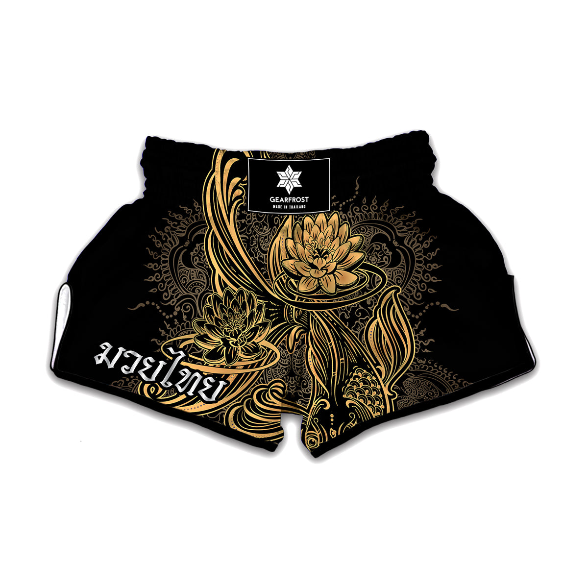 Golden Spiritual Koi Carp Print Muay Thai Boxing Shorts