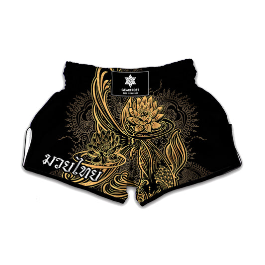Golden Spiritual Koi Carp Print Muay Thai Boxing Shorts