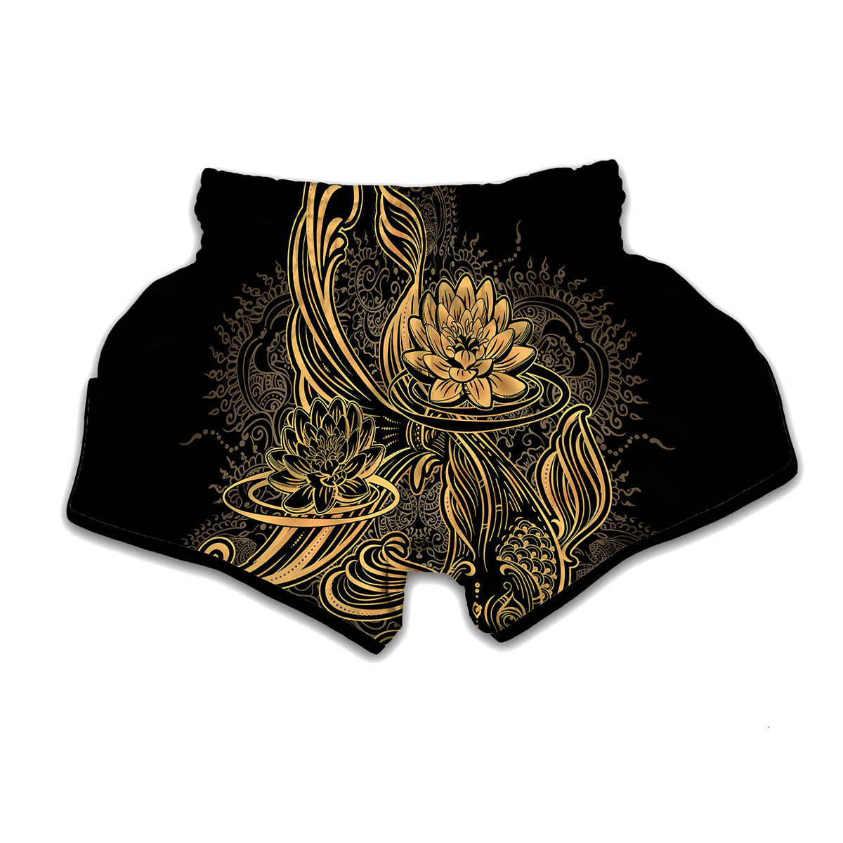 Golden Spiritual Koi Carp Print Muay Thai Boxing Shorts