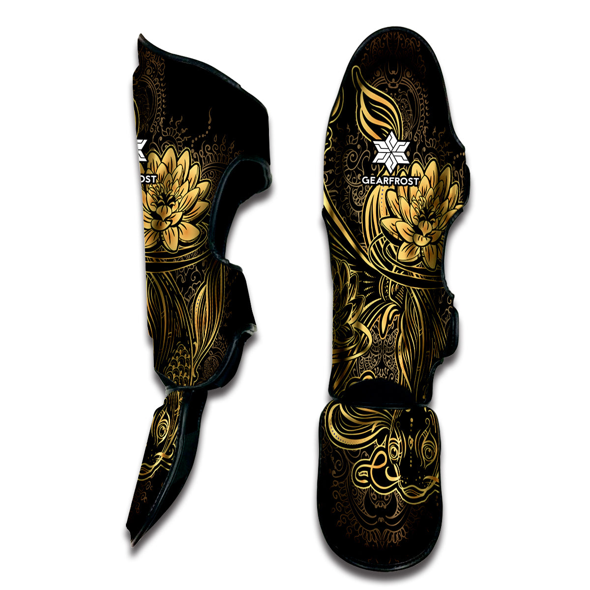 Golden Spiritual Koi Carp Print Muay Thai Shin Guard