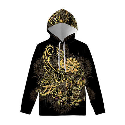 Golden Spiritual Koi Carp Print Pullover Hoodie