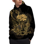 Golden Spiritual Koi Carp Print Pullover Hoodie