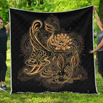 Golden Spiritual Koi Carp Print Quilt