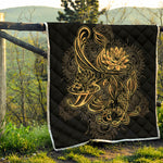 Golden Spiritual Koi Carp Print Quilt