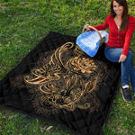 Golden Spiritual Koi Carp Print Quilt