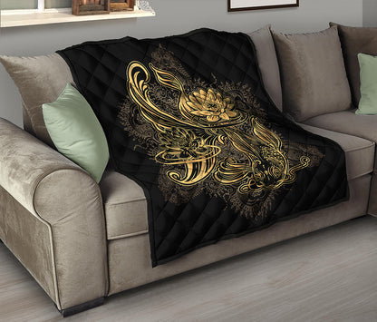 Golden Spiritual Koi Carp Print Quilt