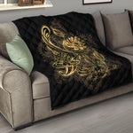 Golden Spiritual Koi Carp Print Quilt