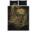 Golden Spiritual Koi Carp Print Quilt Bed Set