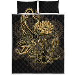 Golden Spiritual Koi Carp Print Quilt Bed Set