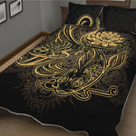 Golden Spiritual Koi Carp Print Quilt Bed Set