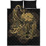 Golden Spiritual Koi Carp Print Quilt Bed Set