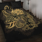 Golden Spiritual Koi Carp Print Quilt Bed Set