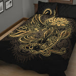 Golden Spiritual Koi Carp Print Quilt Bed Set