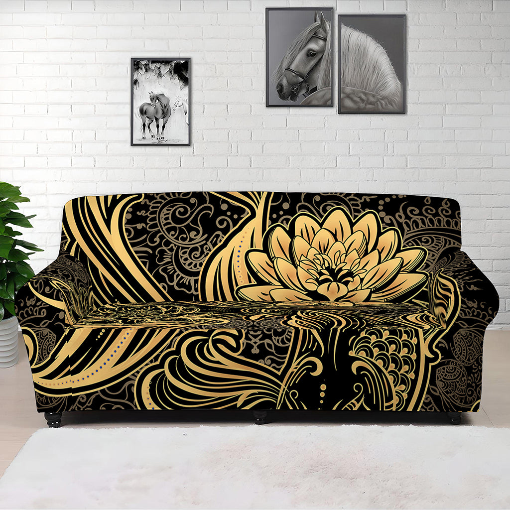 Golden Spiritual Koi Carp Print Sofa Cover