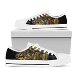 Golden Spiritual Koi Carp Print White Low Top Shoes
