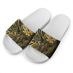 Golden Spiritual Koi Carp Print White Slide Sandals