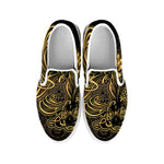 Golden Spiritual Koi Carp Print White Slip On Shoes