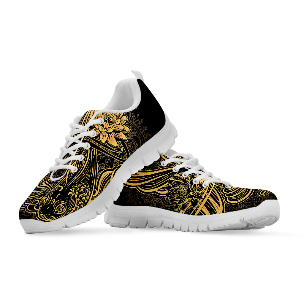 Golden Spiritual Koi Carp Print White Sneakers