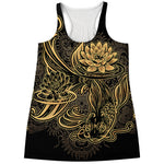 Golden Spiritual Koi Carp Print Women's Racerback Tank Top