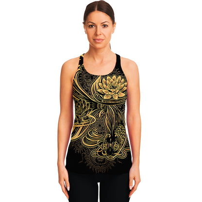 Golden Spiritual Koi Carp Print Women's Racerback Tank Top