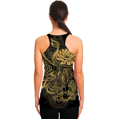 Golden Spiritual Koi Carp Print Women's Racerback Tank Top
