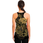 Golden Spiritual Koi Carp Print Women's Racerback Tank Top