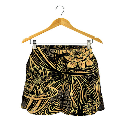 Golden Spiritual Koi Carp Print Women's Shorts