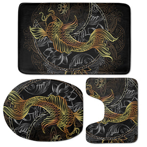 Golden Spiritual Koi Fish Print 3 Piece Bath Mat Set