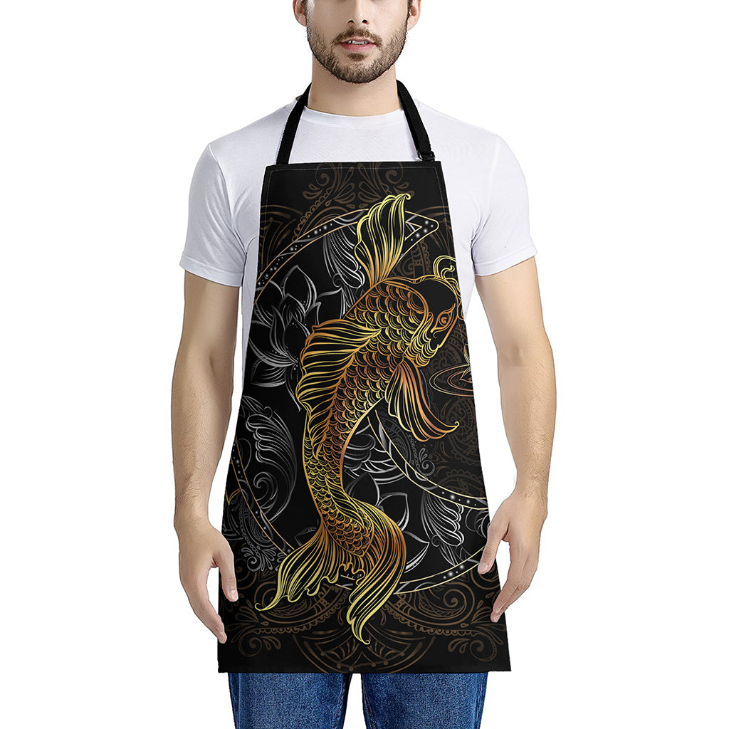 Golden Spiritual Koi Fish Print Apron