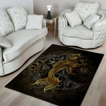 Golden Spiritual Koi Fish Print Area Rug