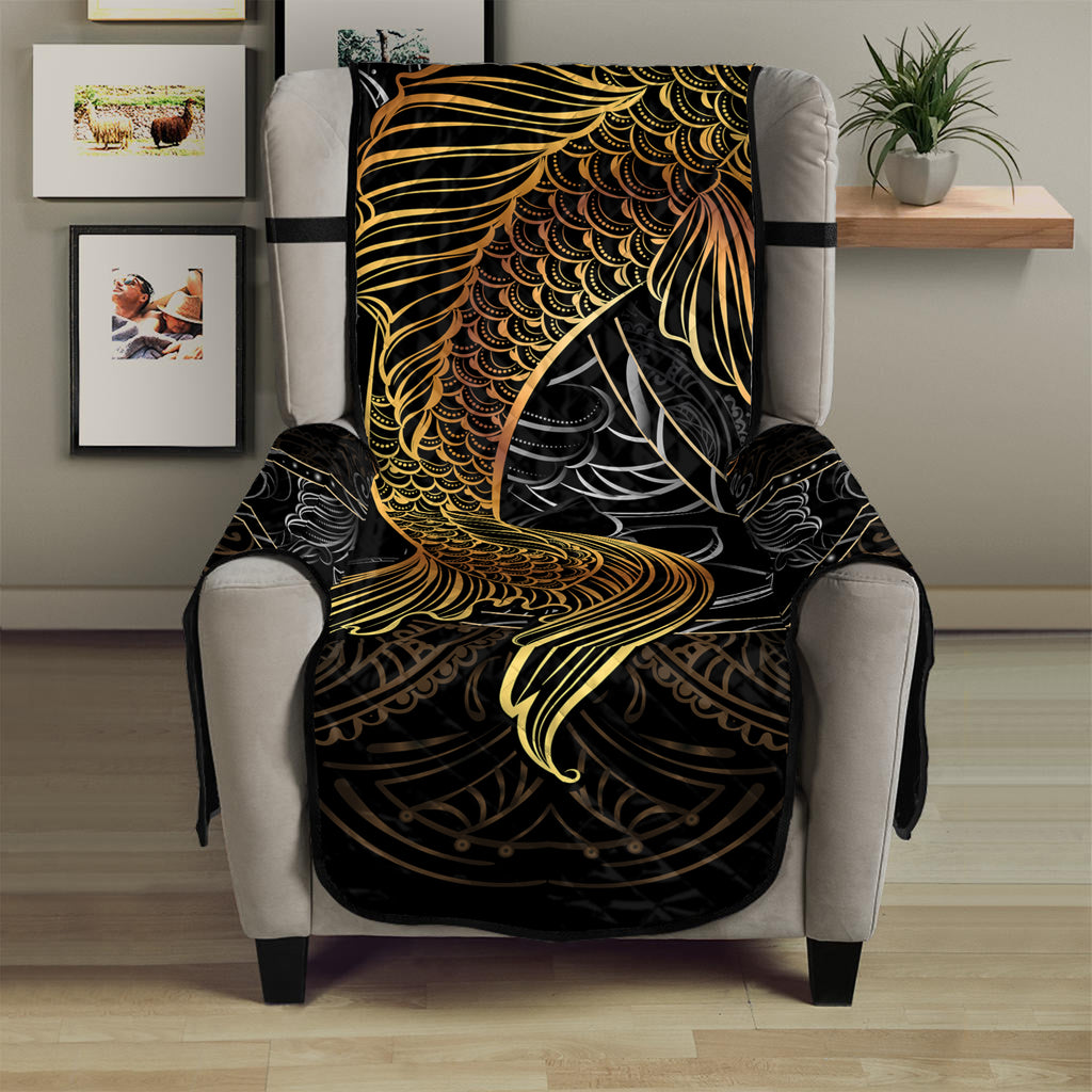 Golden Spiritual Koi Fish Print Armchair Protector